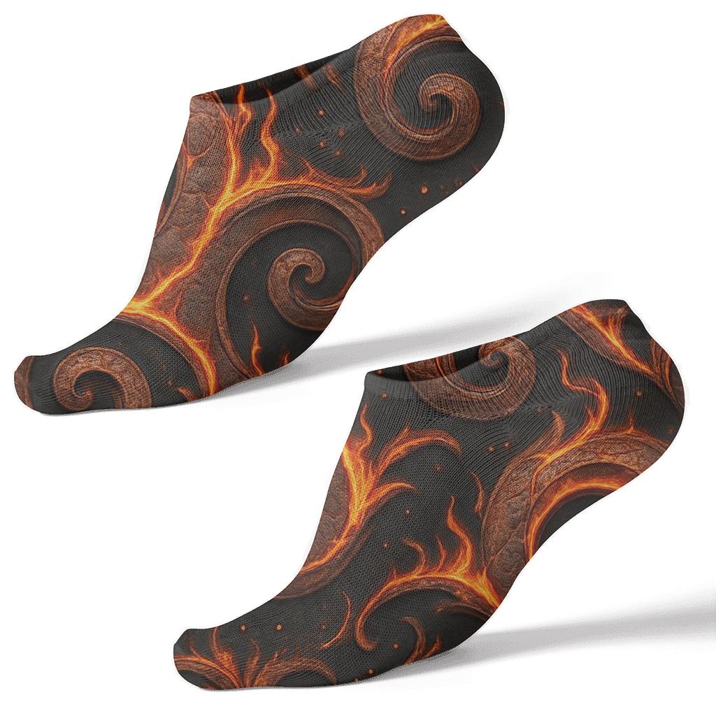 Molten Copper Lava Scroll Tessellation On Charcoal Black Background unique graphic ankle socks