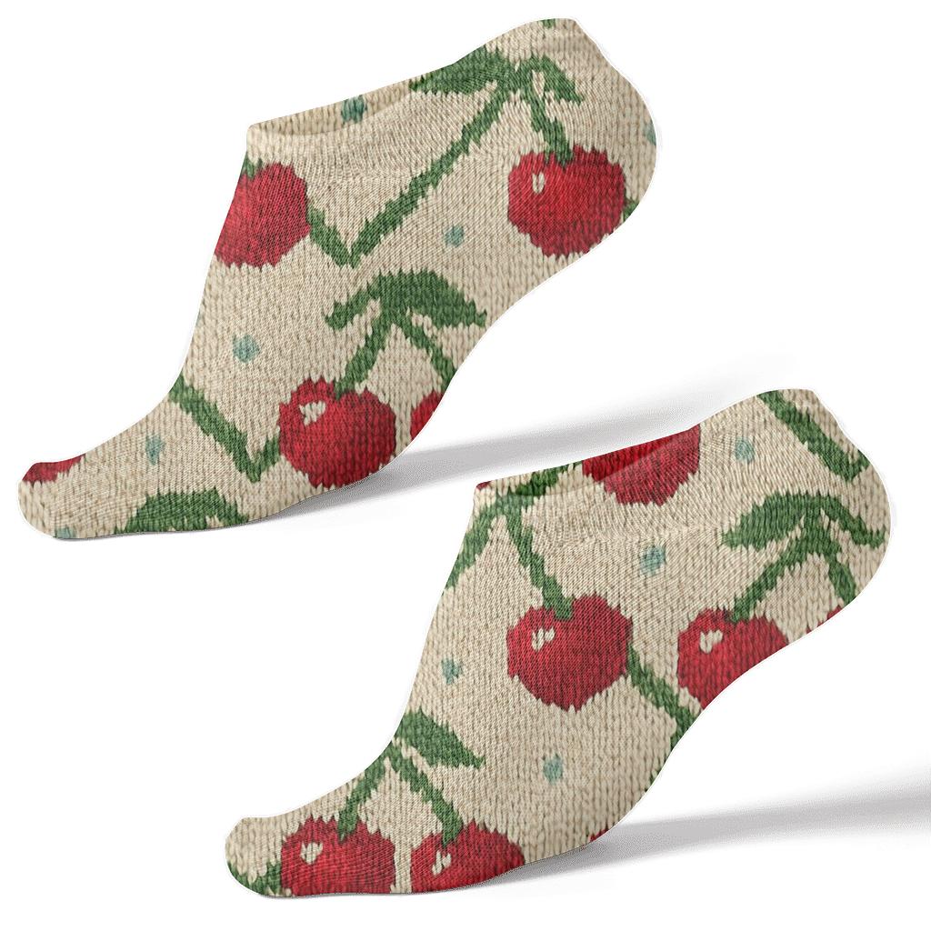 Knitted Illusion Chevron Cherry Repeat stylish athletic ankle socks