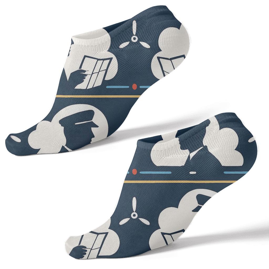 Cloud Band Parade With Pilot Silhouettes unique graphic ankle socks