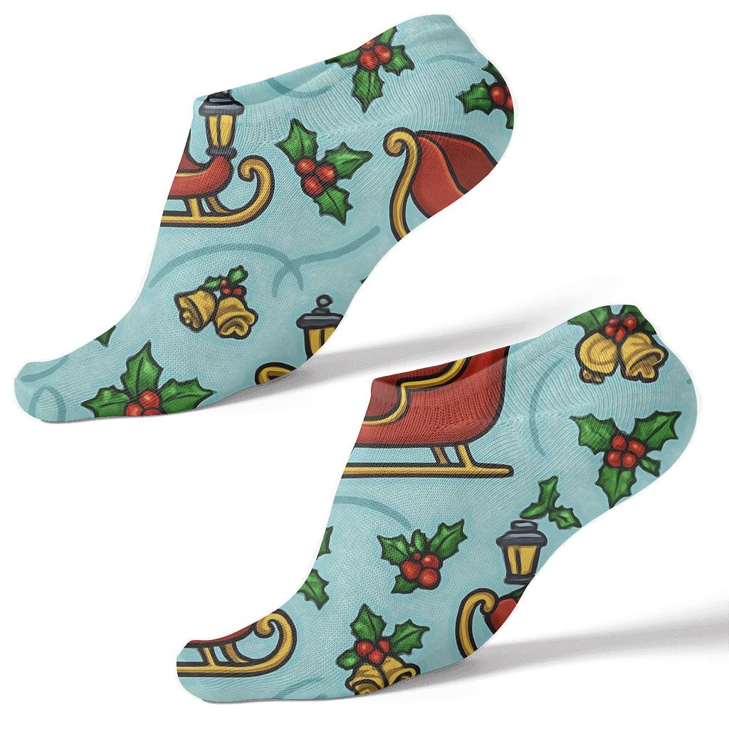 Lantern Lit Sleigh Tessellation On Icy Blue comfortable cotton ankle socks