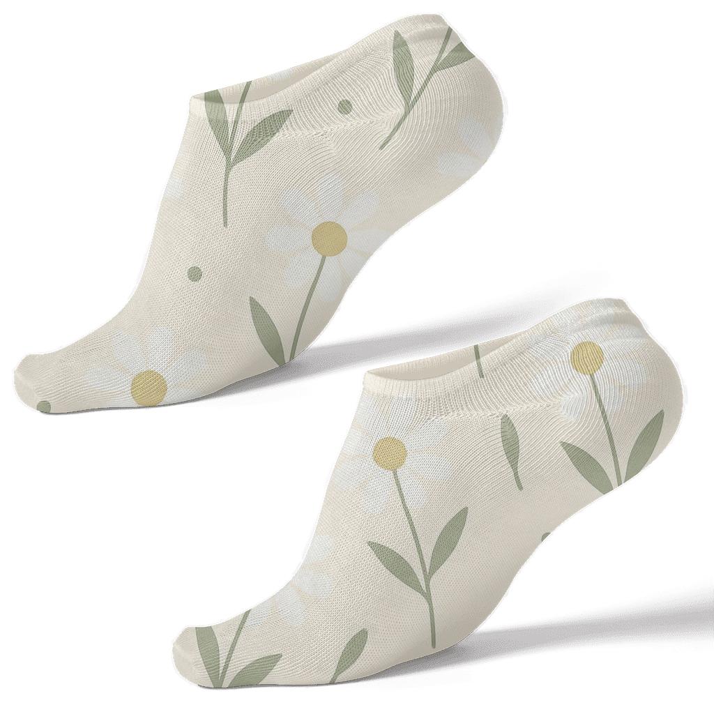 Sage Daisy Lattice Scatter On Warm Ivory Background trendy patterned ankle socks