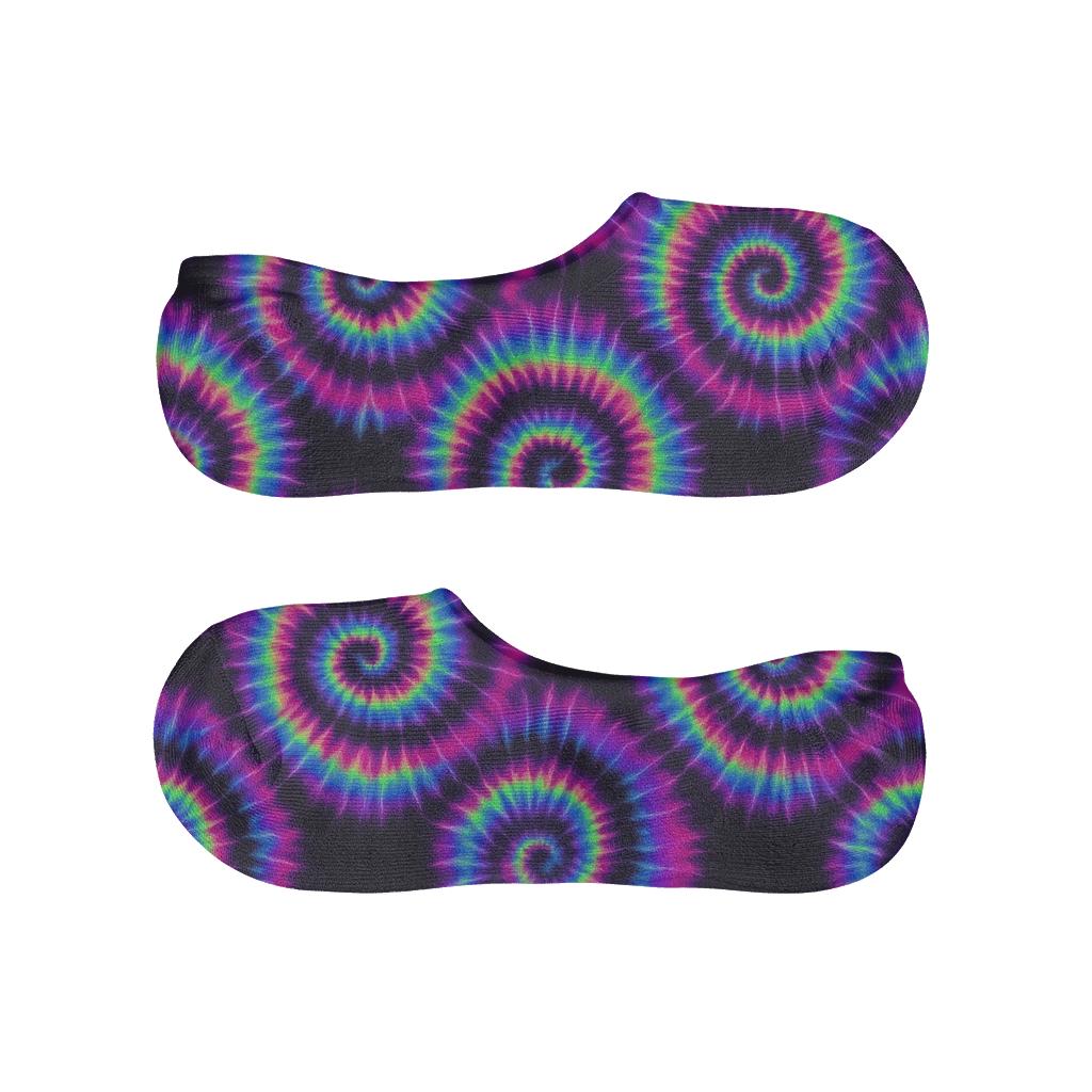Neon Spiral Whorl Tilework On Black Background breathable seamless no-show sockscustom no-show socks