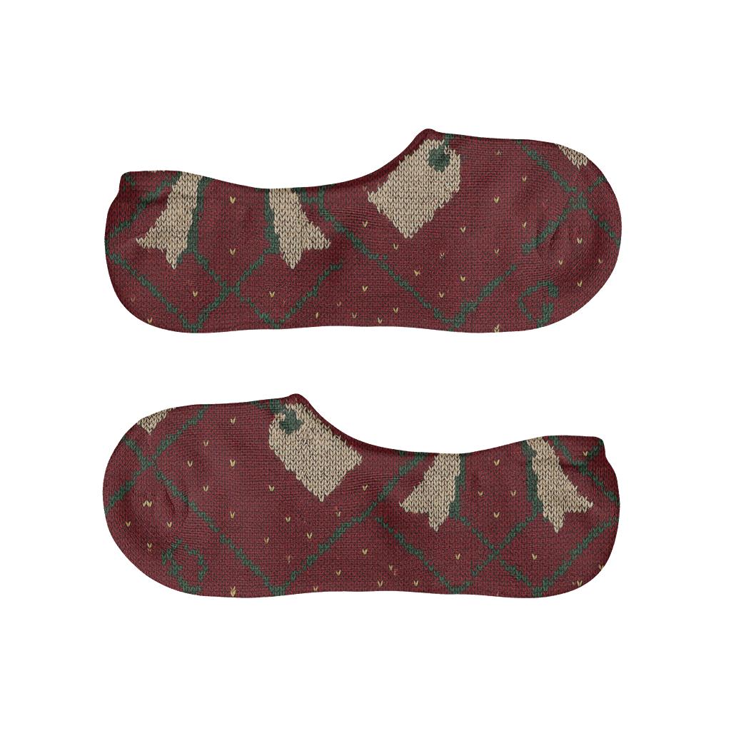 Presents Knit Illusion Bow Lattice On Deep Red soft cotton no-show socks