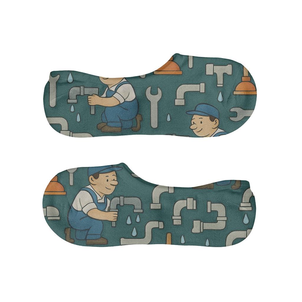 Tool Collage Pattern With Plumber Scenes breathable no-show socks