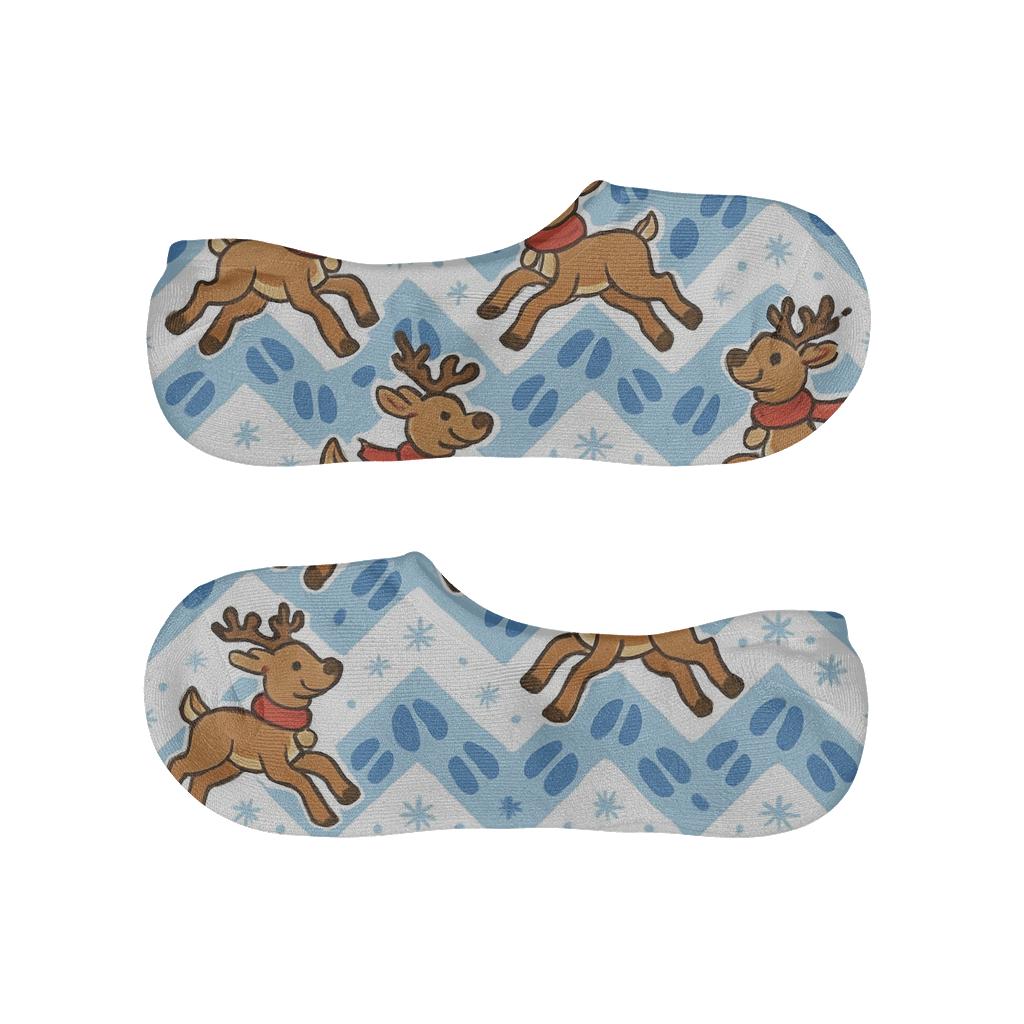 Hoofprint Chevron With Reindeer Parade custom no-show socks