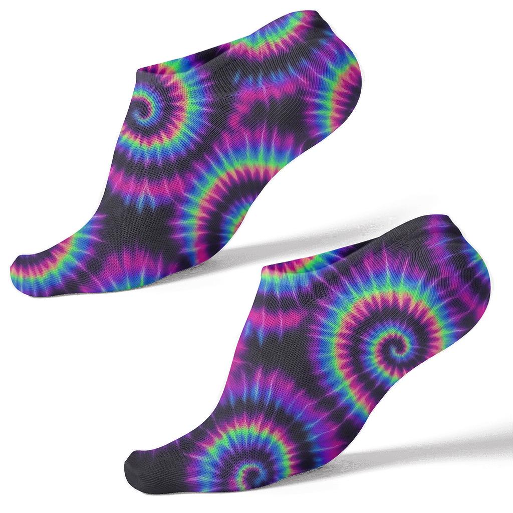 Neon Spiral Whorl Tilework On Black Background soft everyday ankle socks