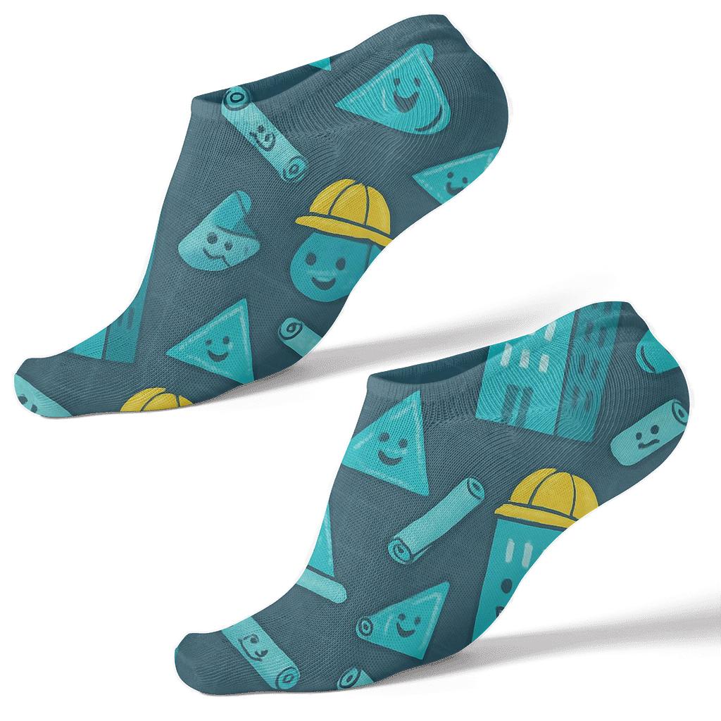 Blueprint Party With Architect Motifs designer print ankle socks