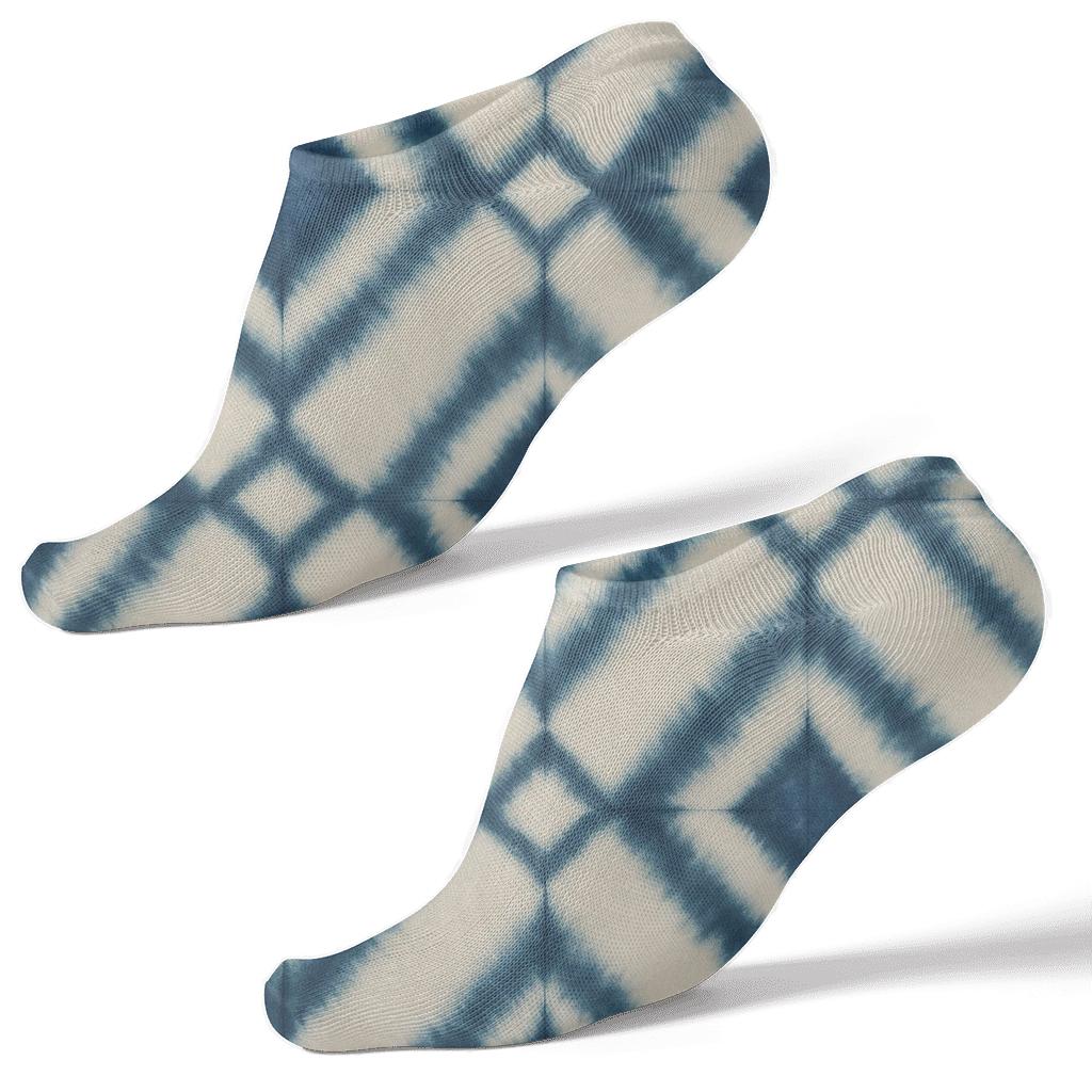Indigo Shibori Diamond Lattice On Ivory Background comfortable cotton ankle socks