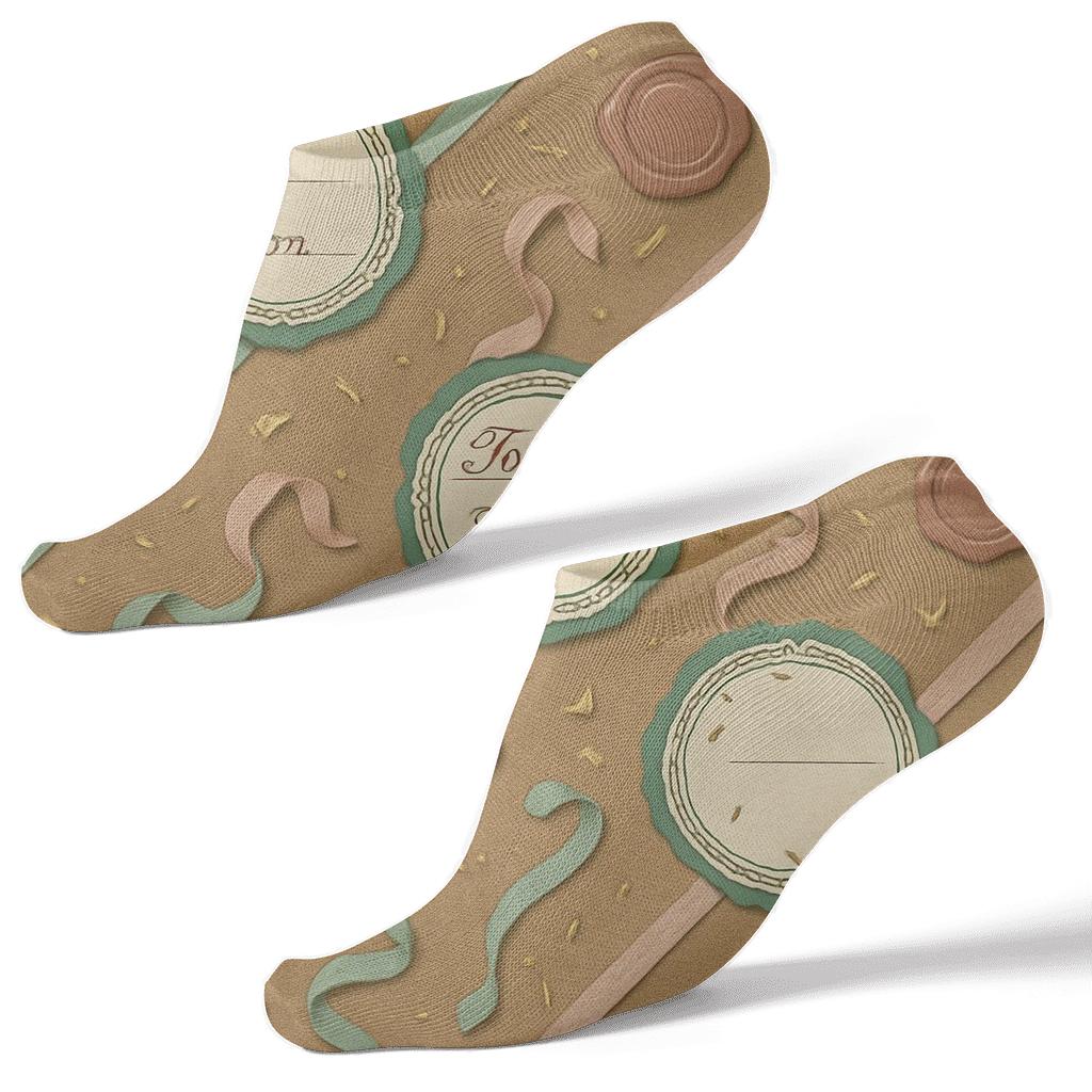 Gift Tag Medallions With Presents Accents On Kraft Brown custom ankle socks