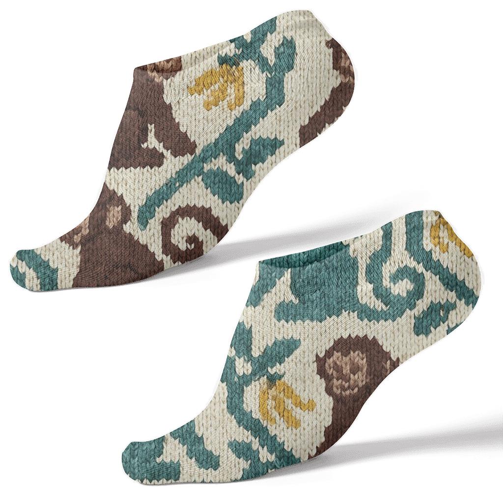 Knitted Illusion Jungle Vines With Monkey Parade designer print ankle socks
