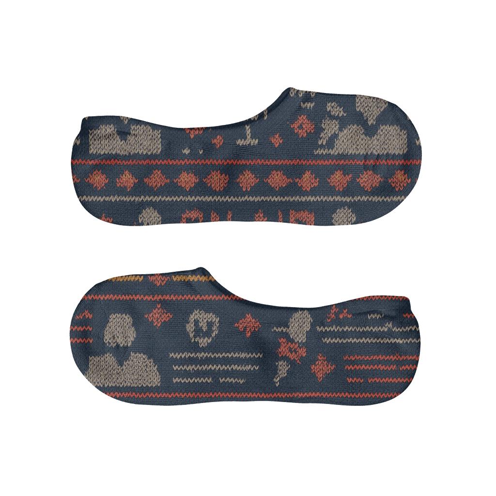 News Anchor Knit Illusion Ticker Fair Isle designer printed no-show socks
