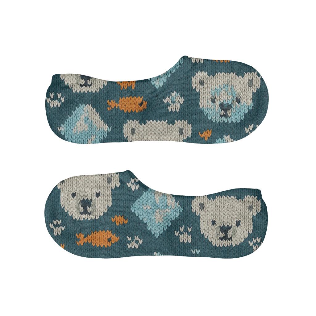 Knitted Aurora Polar Bear Tiling designer printed no-show socks