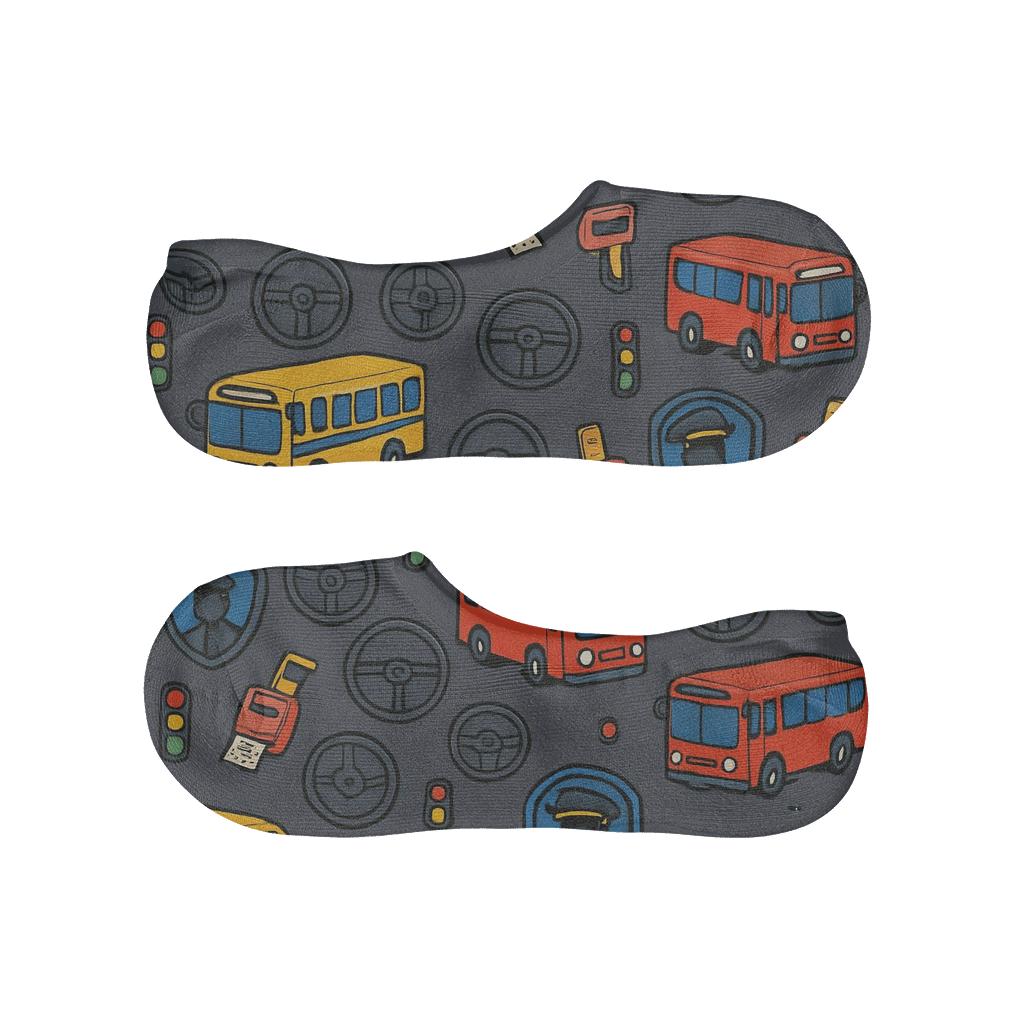 City Route Parade With Bus Driver Icons anti-slip no-show socks