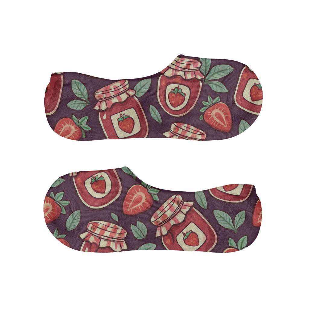 Strawberry Jam Jar Spiral Tiles On Deep Berry Background comfortable low-cut socks