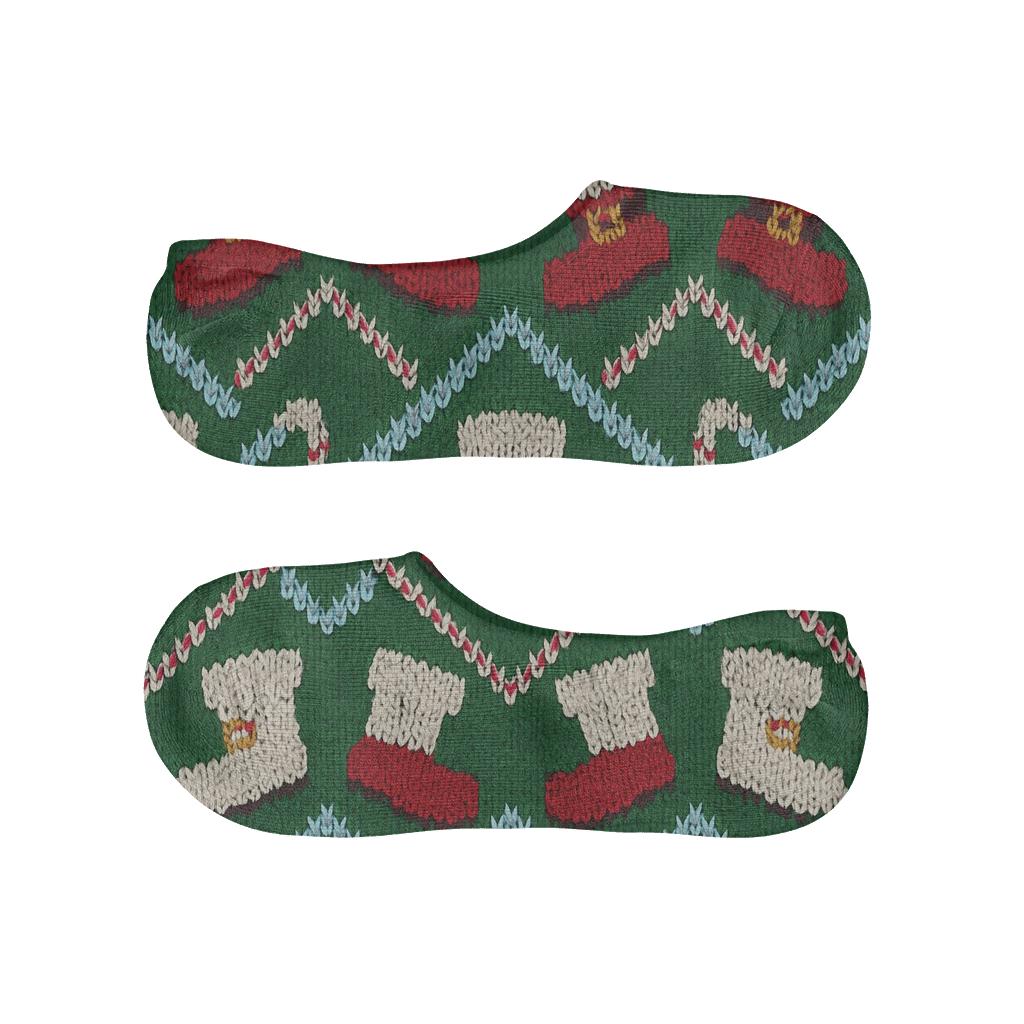 Knit Illusion Santa Claus Boot Chevron On Holly Green designer print no-show socks