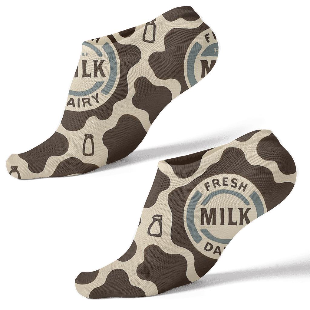 Retro Dairy Label Medallions With Cow Spot Halo stylish athletic ankle socks