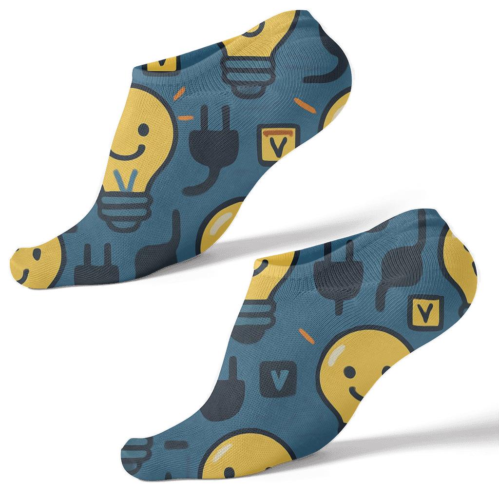 Electrician Light Bulb Lattice On Circuit Blue designer print ankle socks