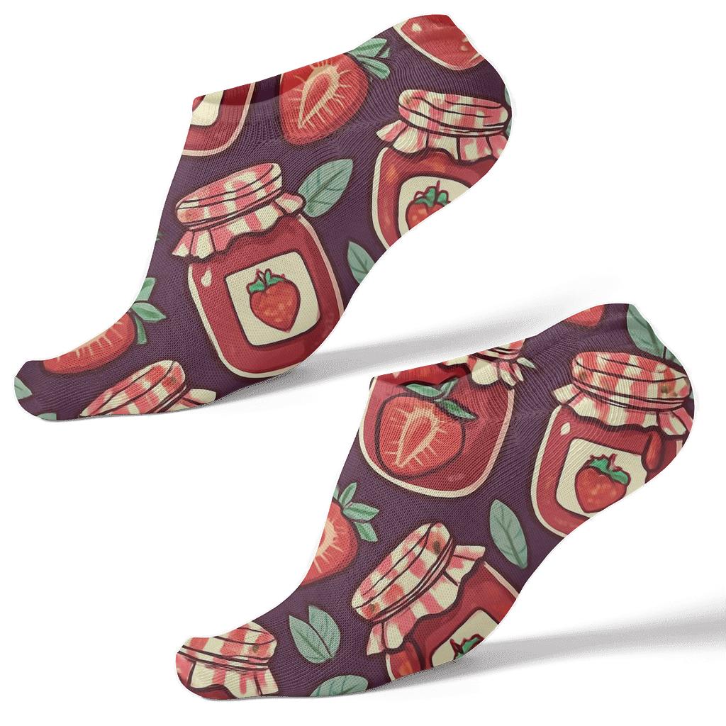 Strawberry Jam Jar Spiral Tiles On Deep Berry Background custom ankle socks