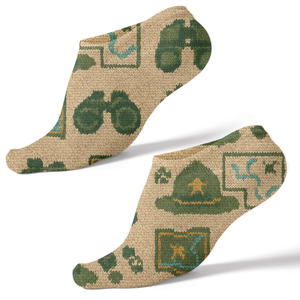 Trail Map Weave With Park Ranger Icons soft everyday ankle socks