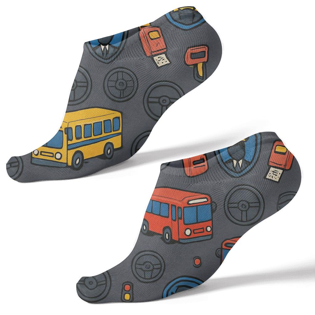 City Route Parade With Bus Driver Icons soft everyday ankle socks
