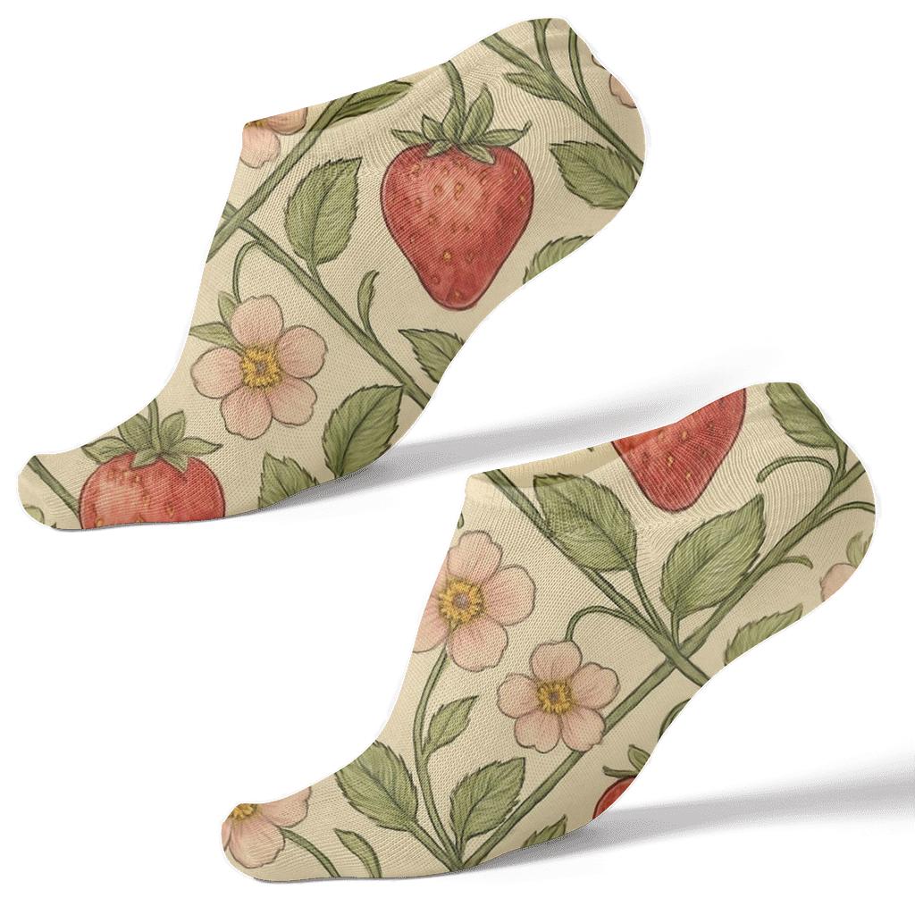 Vintage Strawberry Botanical Lattice On Warm Cream Background personalized ankle socks