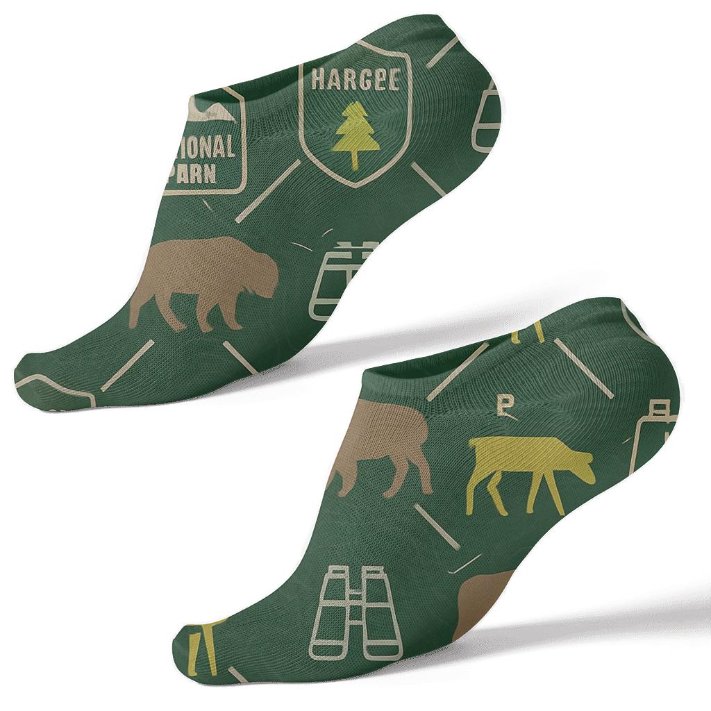 Park Ranger Badge Lattice On Deep Forest Green unique graphic ankle socks