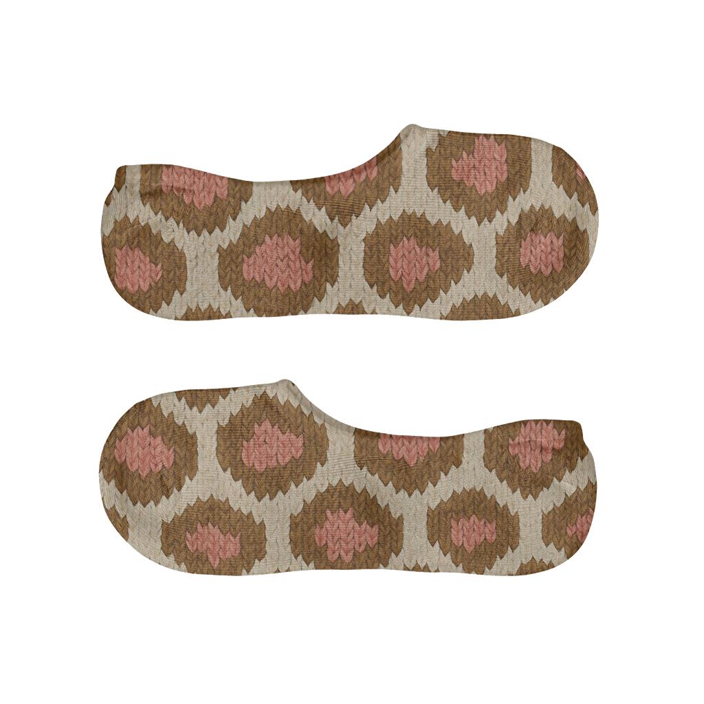 Blush Gold Knit Rosette Lattice On Cream Background trendy no-show sock styles