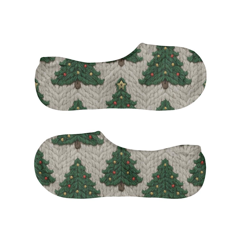 Knitted Illusion Christmas Tree Chevron On Snowy White anti-slip no-show socks