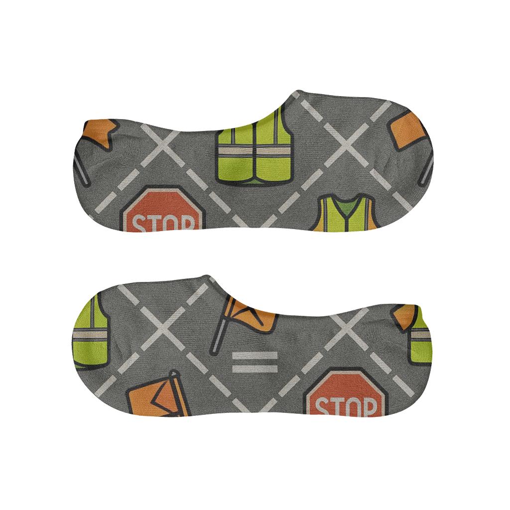 Crossing Guard Reflective Stripe Lattice On Street Gray soft cotton no-show socks
