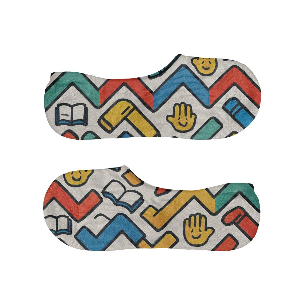 Crayon Chevron And Storybook Tiles, Childcare Worker Edition anti-slip no-show socks