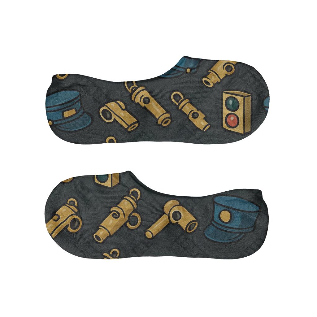 Train Conductor Signal And Whistle Diamond Tessellation designer print no-show socks