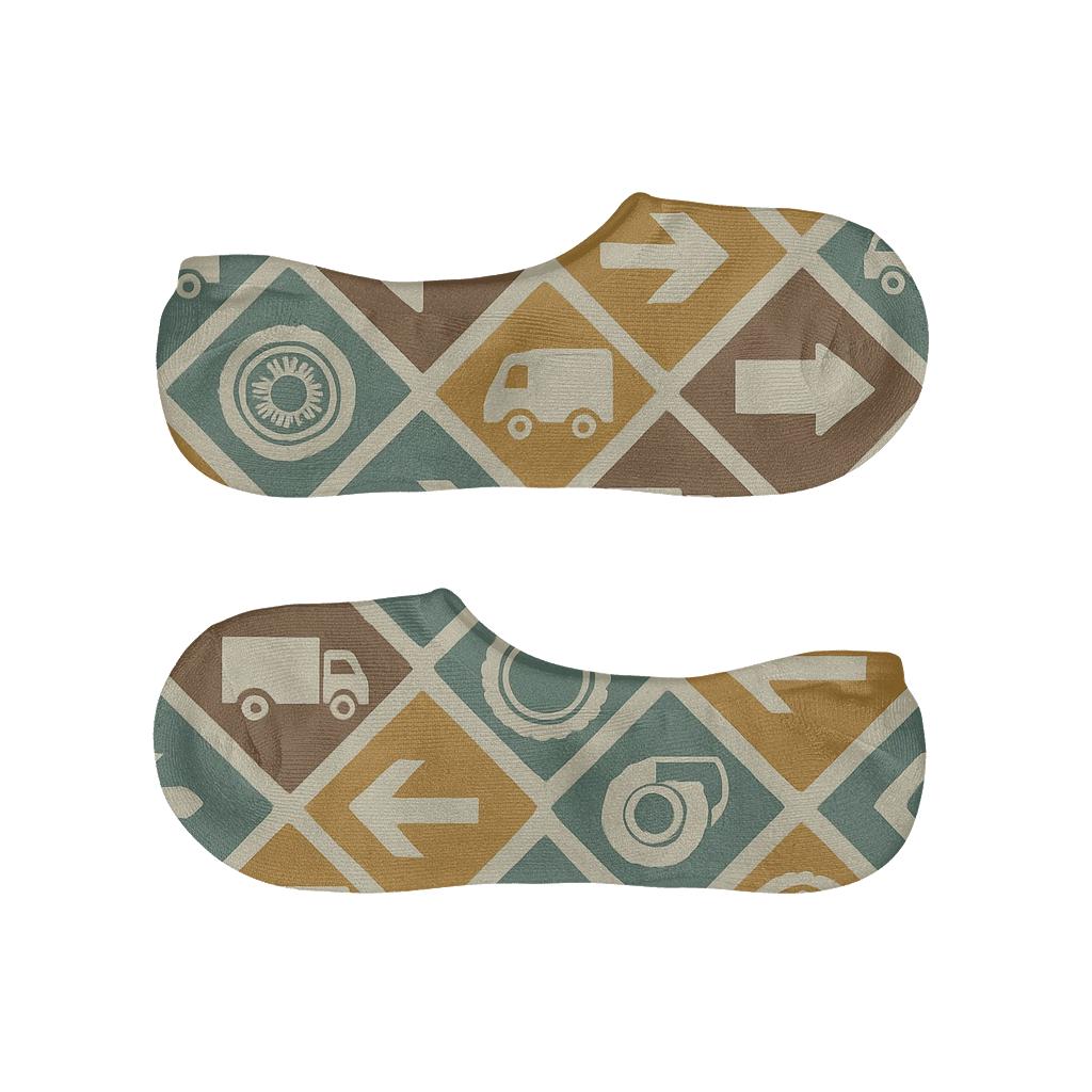Vintage Road Sign Poster Look Truck Driver Lattice Repeat soft cotton no-show socks