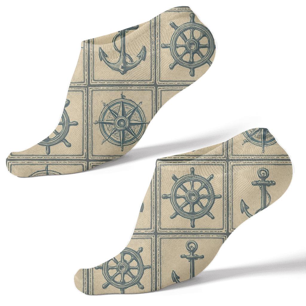 Ship Captain Compass Rose Quilt Tiles comfortable cotton ankle socks