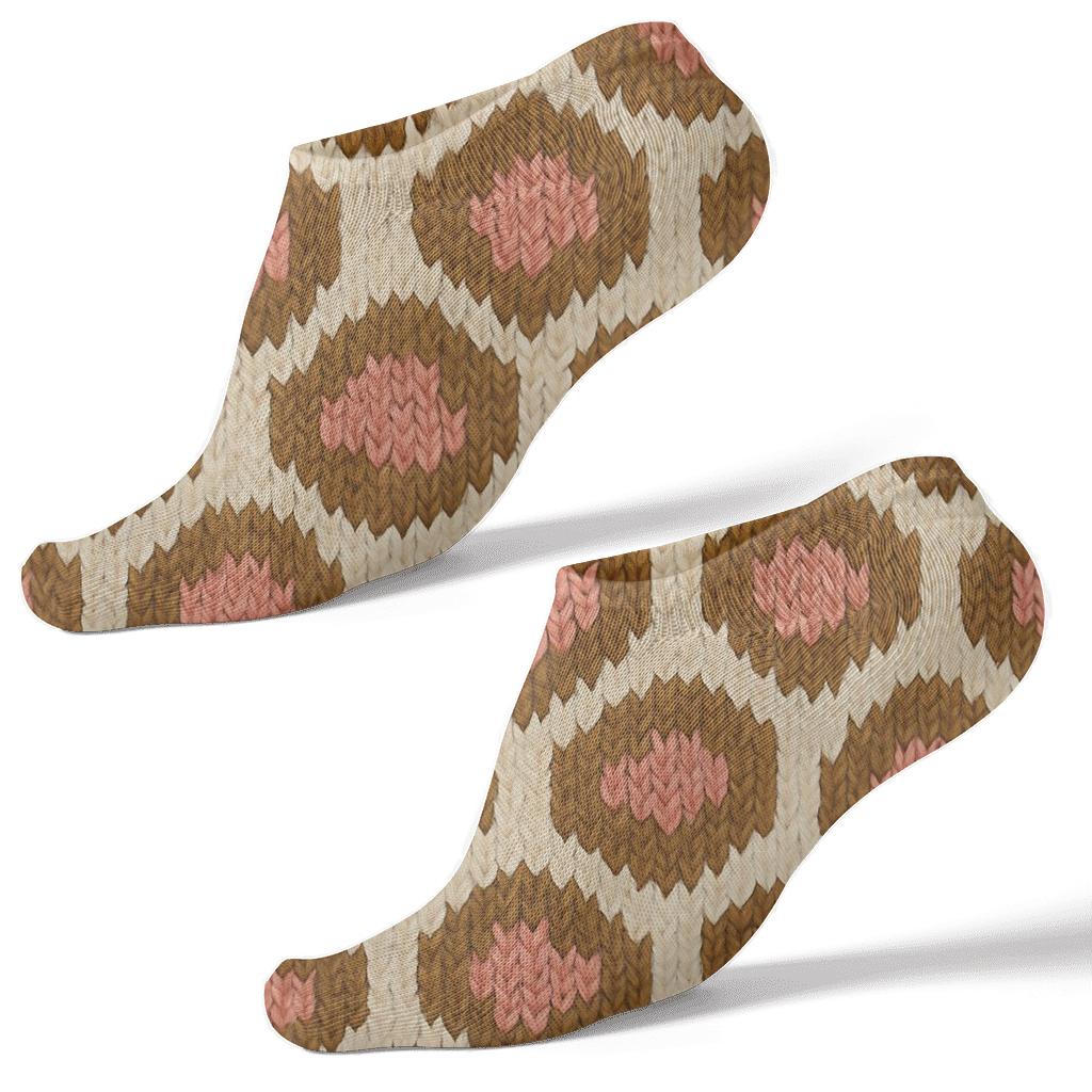 Blush Gold Knit Rosette Lattice On Cream Background soft everyday ankle socks