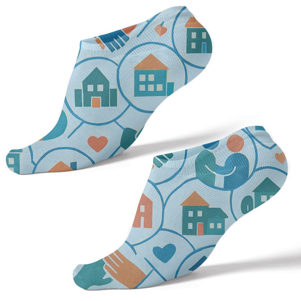 Social Worker Support Circle Lattice In Community Blues custom ankle socks