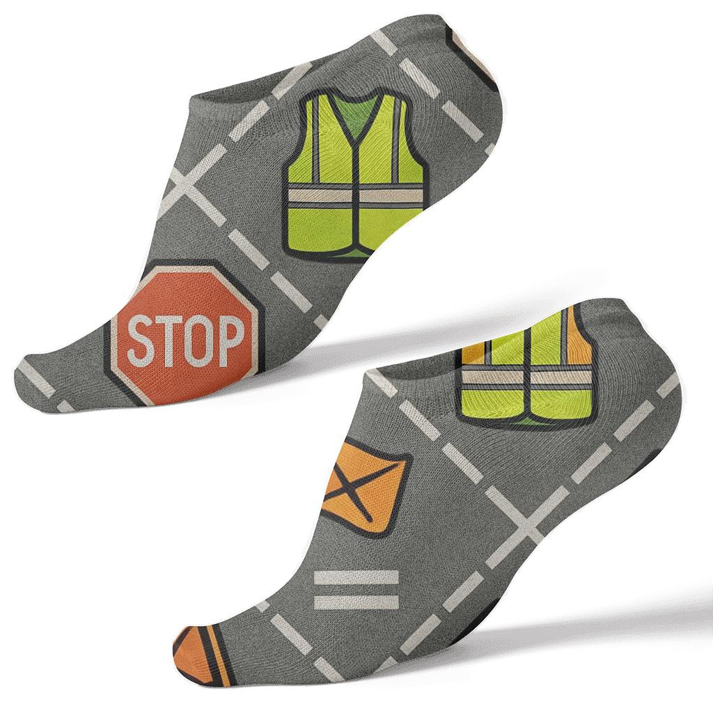 Crossing Guard Reflective Stripe Lattice On Street Gray custom ankle socks