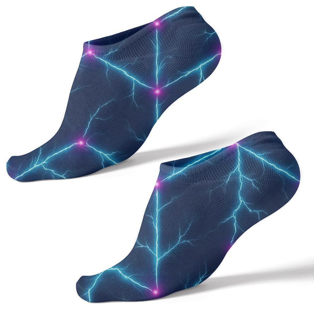 Neon Arc Lattice Over Midnight Storm Field premium sports ankle socks