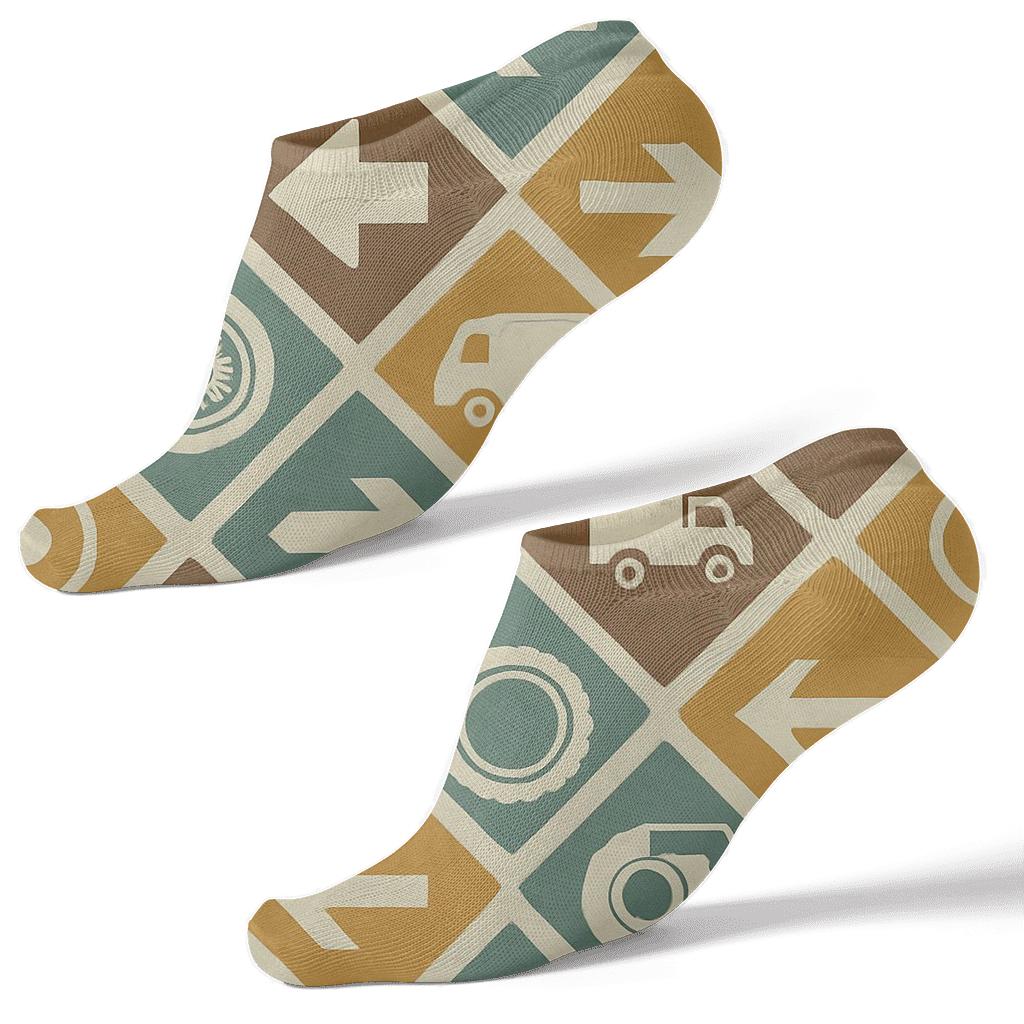 Vintage Road Sign Poster Look Truck Driver Lattice Repeat trendy patterned ankle socks