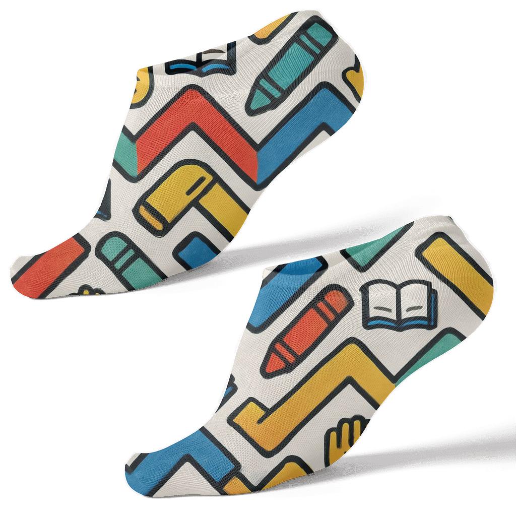 Crayon Chevron And Storybook Tiles, Childcare Worker Edition soft everyday ankle socks