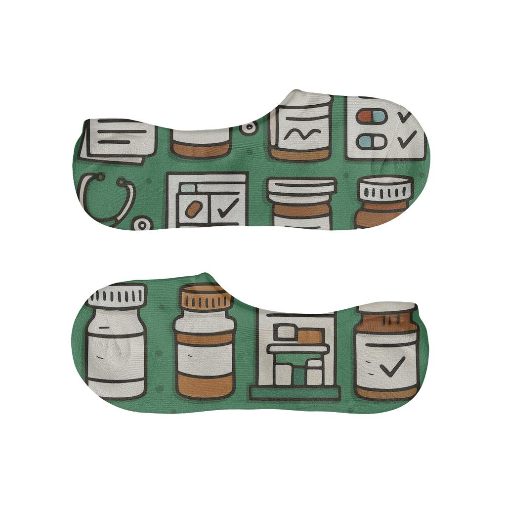 Prescription Pad Grid With Pharmacist Charm low cut no-show socks