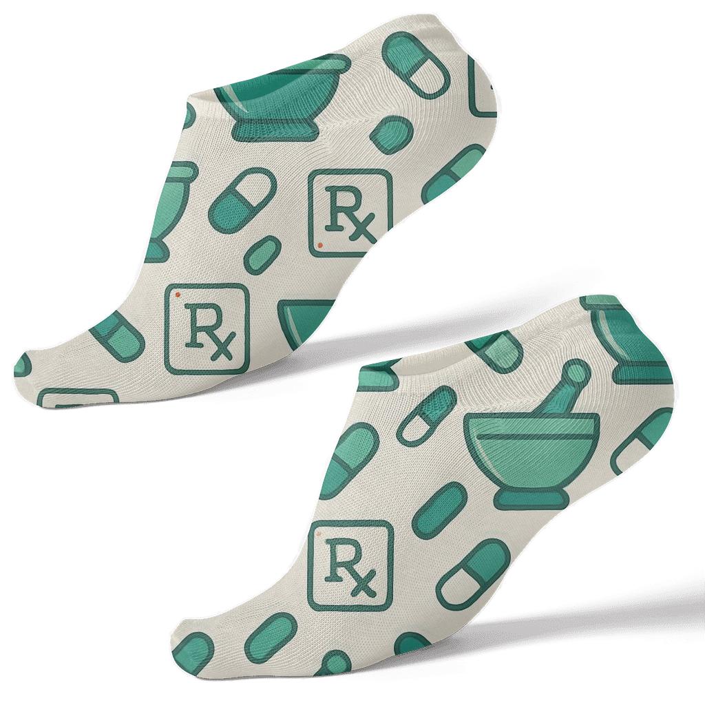 Mortar And Pestle Lattice, Pharmacist Edition designer print ankle socks