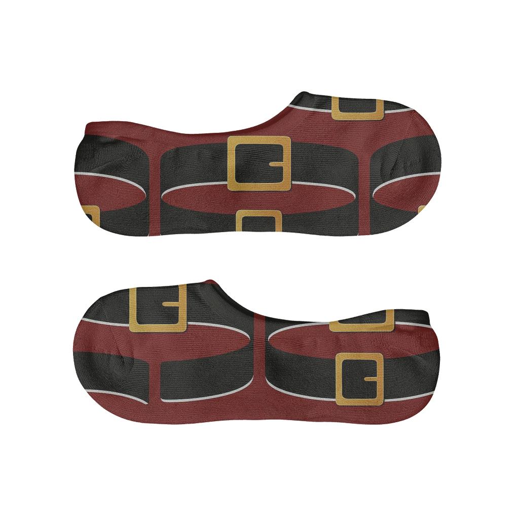 Belt Buckle Border Santa Repeat designer print no-show socks