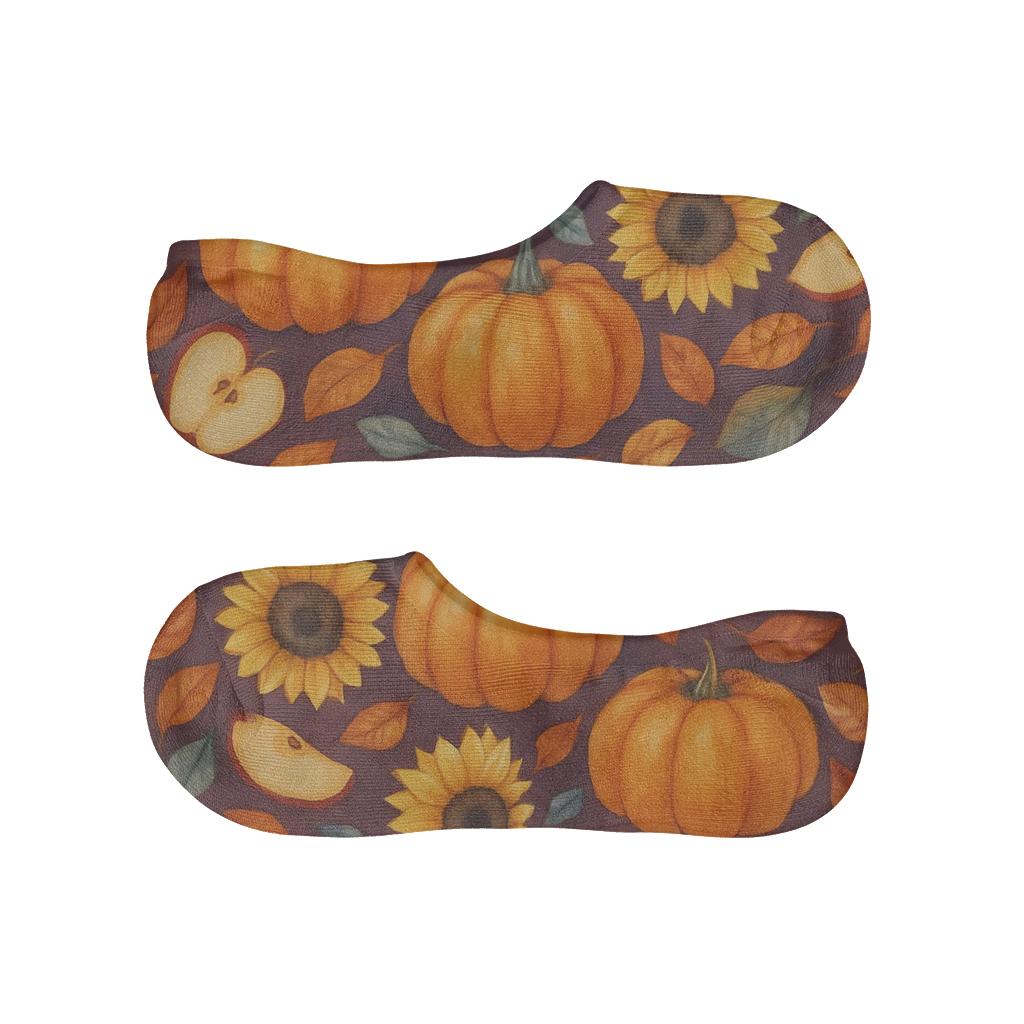 Watercolor Pumpkin Patch Mirror Tile On Deep Plum Background breathable no-show socks