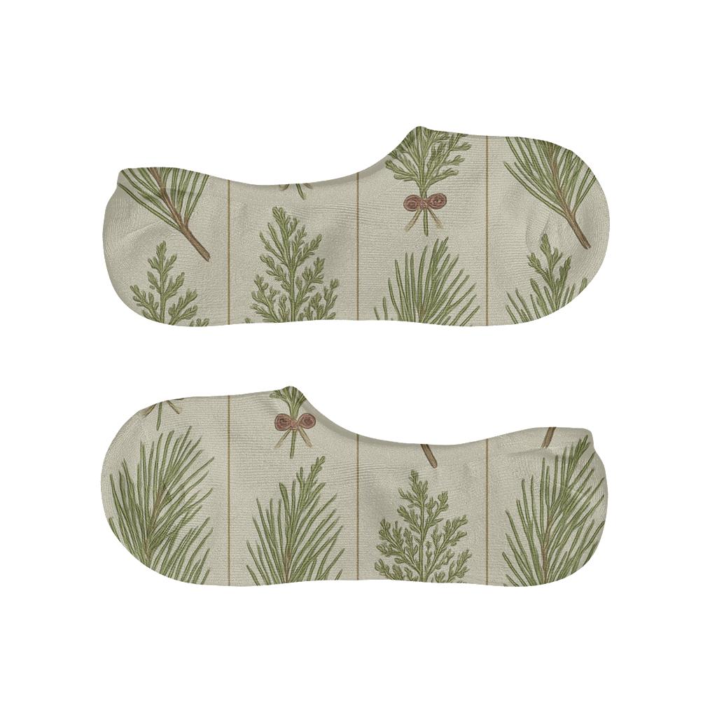 Botanical Poster Repeat With Evergreen Branches personalized no-show socks