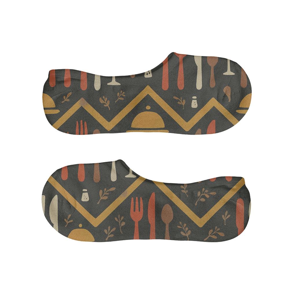 Restaurant Manager Cutlery Chevron On Charcoal breathable seamless no-show sockscustom no-show socks