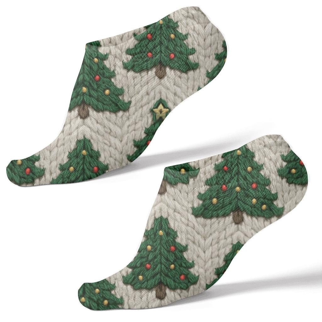 Knitted Illusion Christmas Tree Chevron On Snowy White stylish athletic ankle socks
