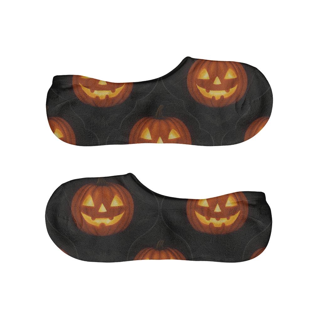 Glowing Jack O Lantern Ogee Repeat On Black Background breathable seamless no-show sockscustom no-show socks