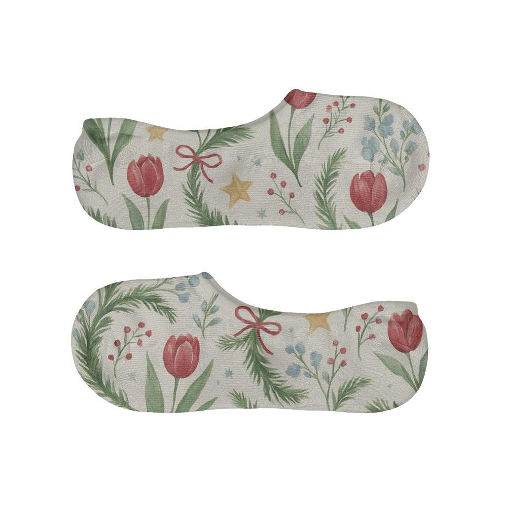 Snowflake Tulip Garland Scatter On Ivory Background breathable no-show socks