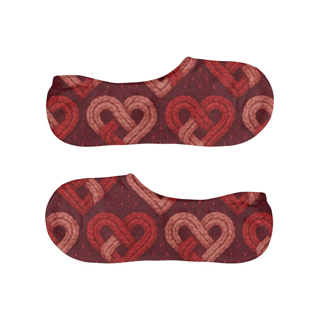 Knitted Illusion Tile With Valentines Infinity Heart Loops low cut no-show socks