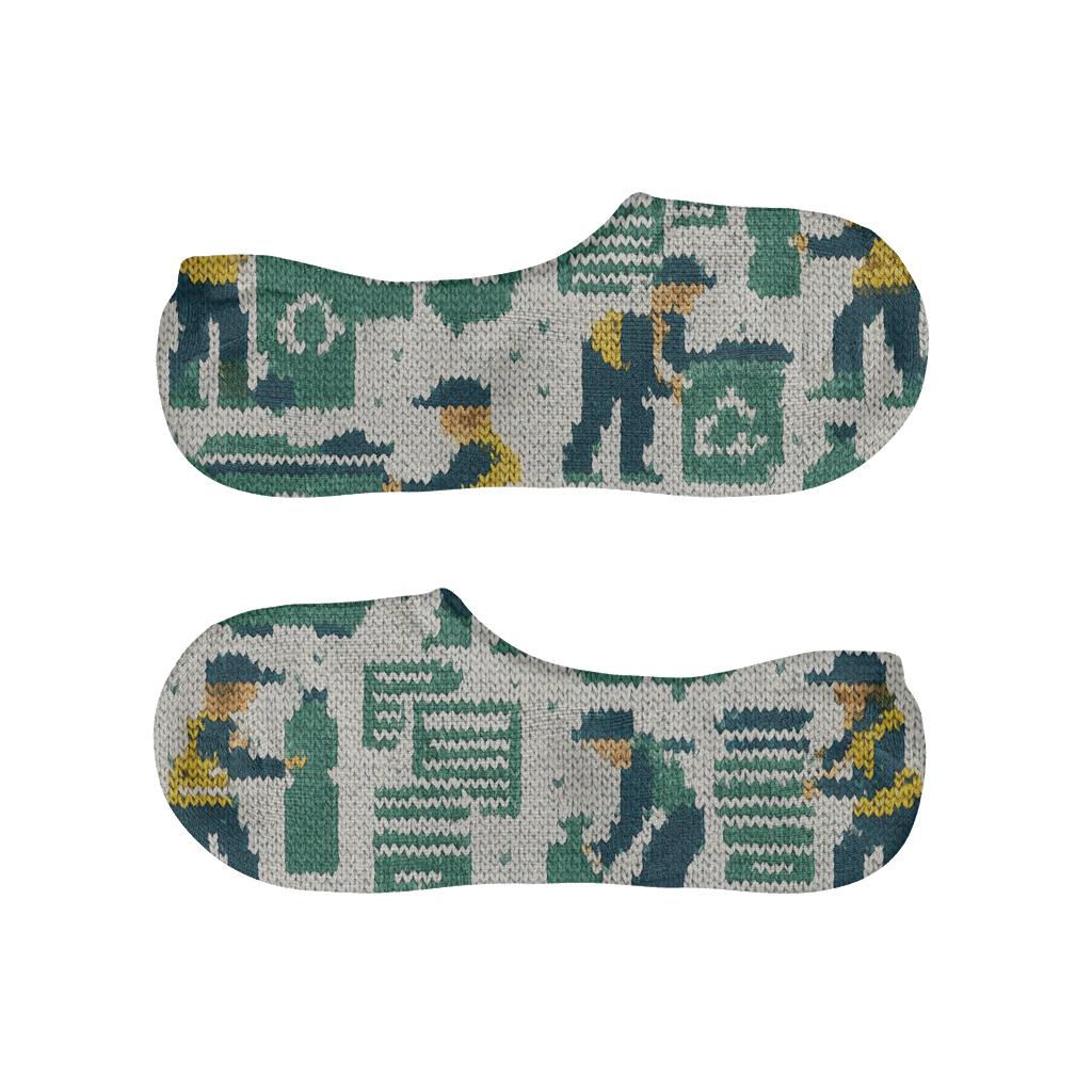 Knitted Pattern Illusion With Recycling Plant Worker Icons trendy no-show sock styles